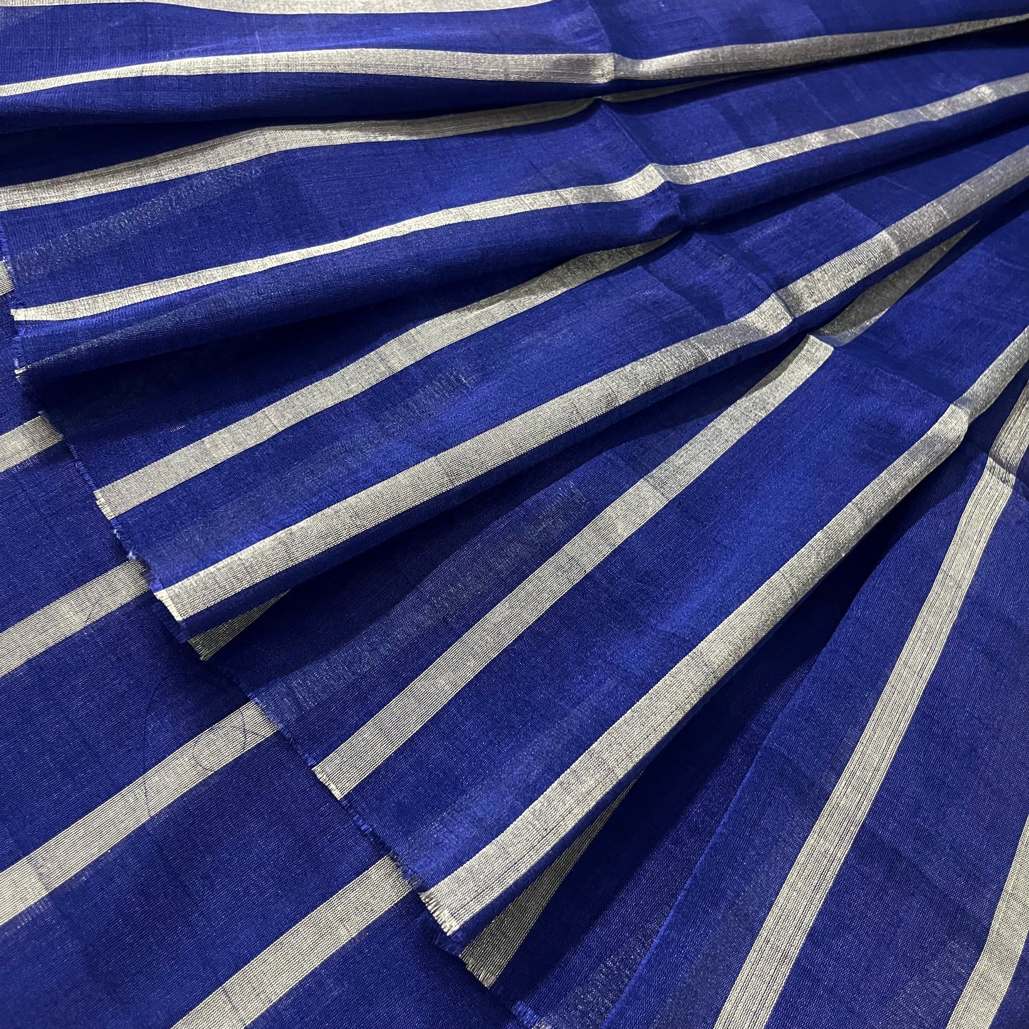 Dark blue and silver striped chanderi tissue silk saree