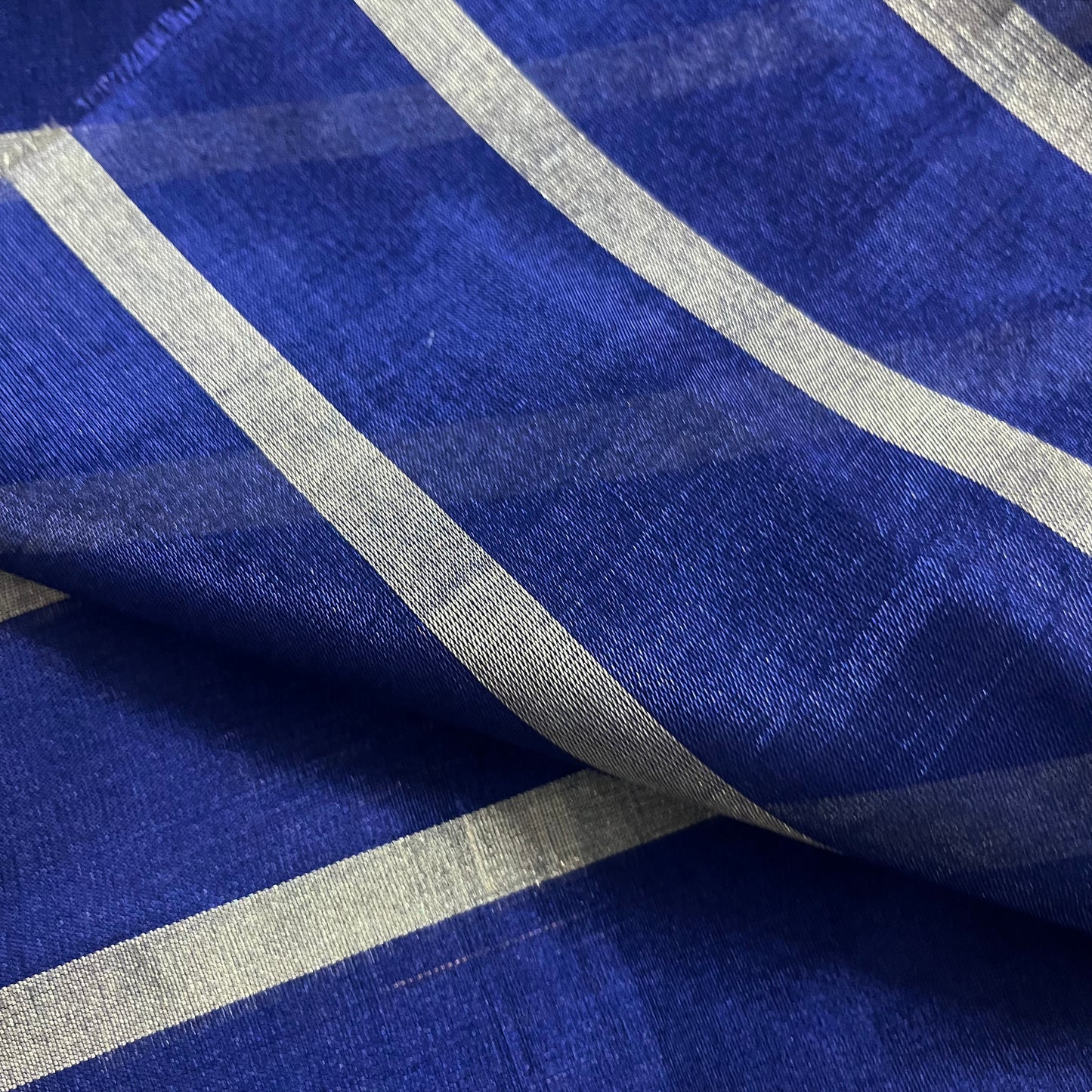 Dark blue and silver striped chanderi tissue silk saree