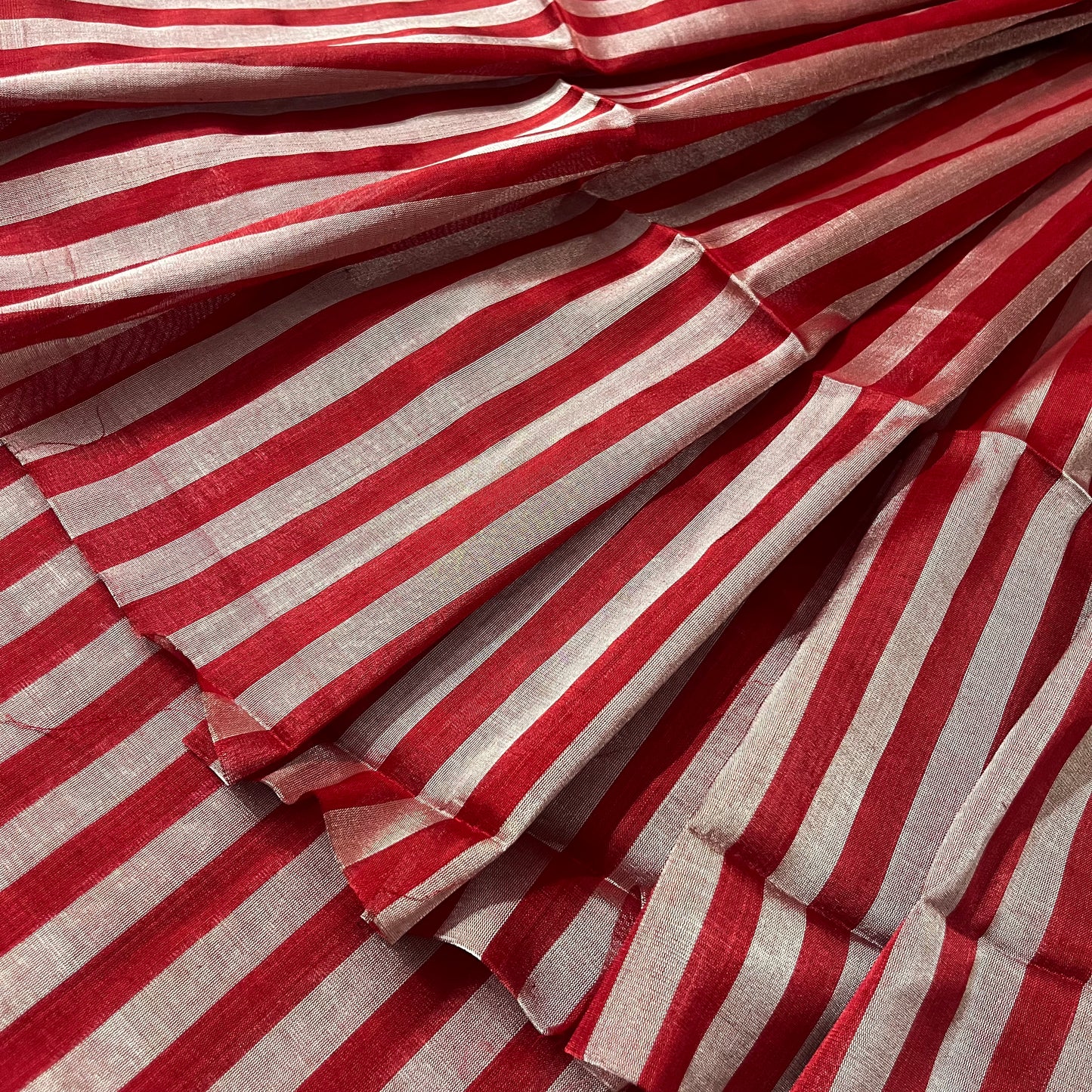 Red and silver striped chanderi tissue silk saree