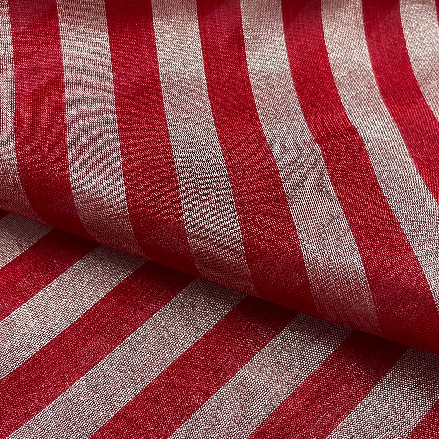 Red and silver striped chanderi tissue silk saree