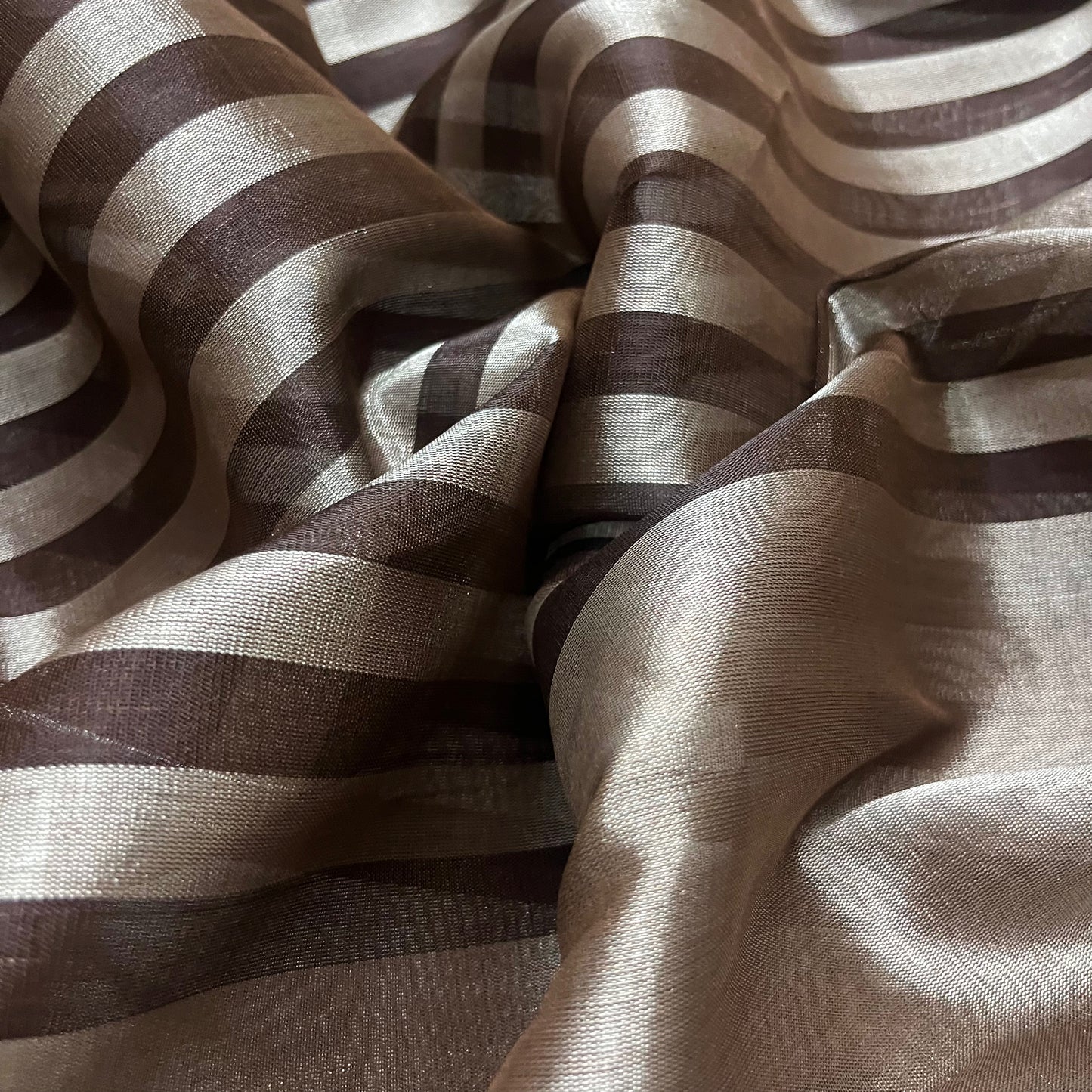 Brown and silver striped chanderi tissue silk saree