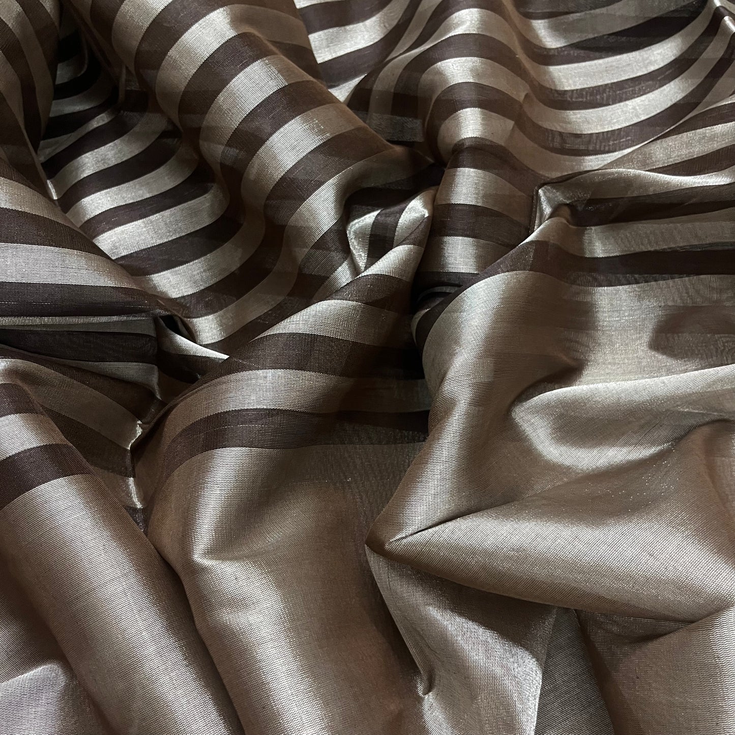 Brown and silver striped chanderi tissue silk saree