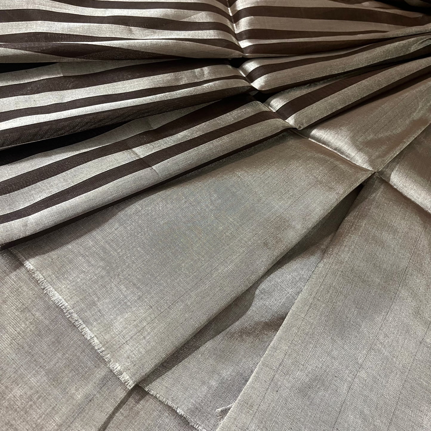 Brown and silver striped chanderi tissue silk saree