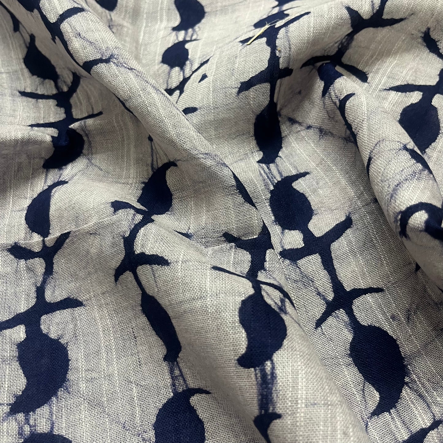 Off white and blue linen saree with block print all over