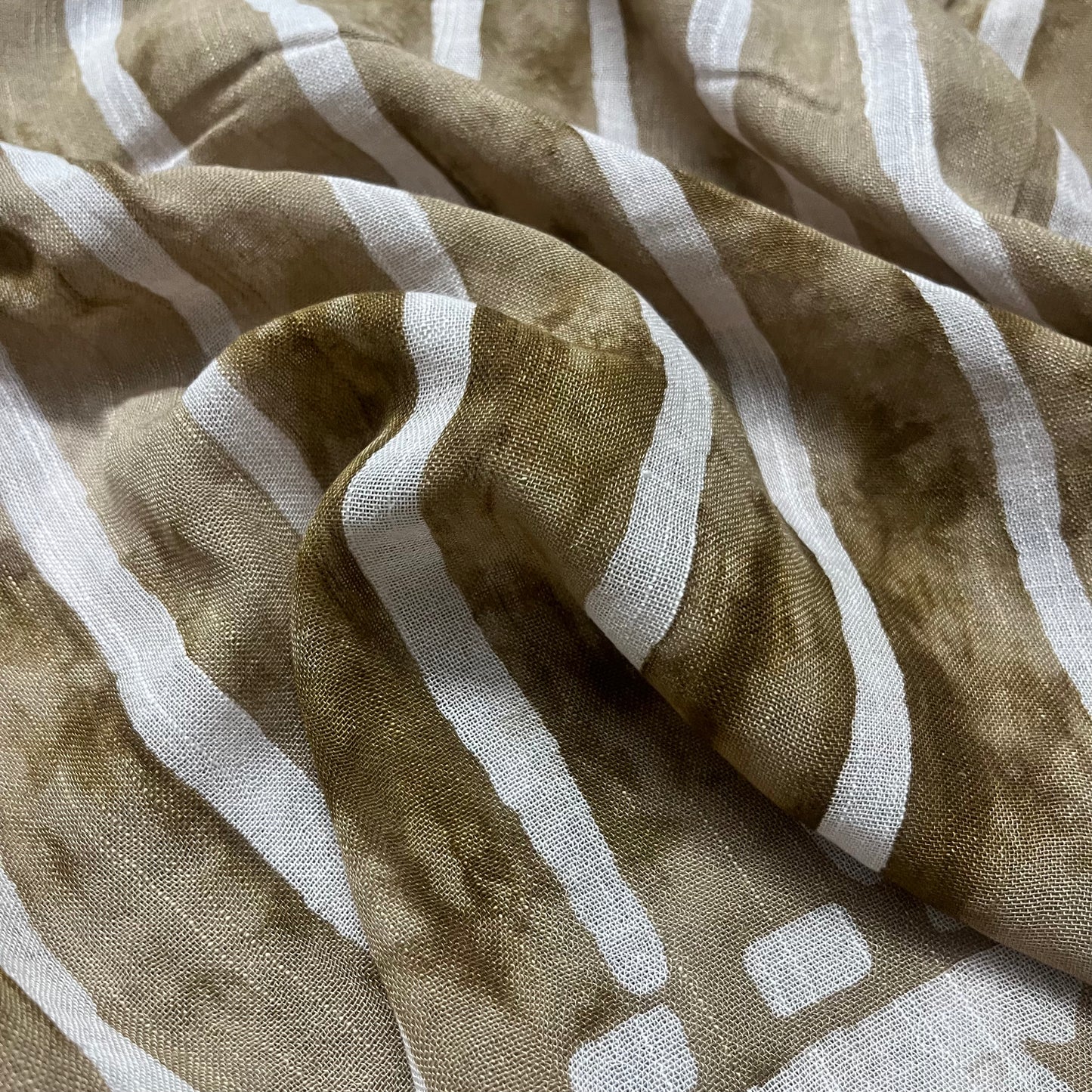 Beige linen saree with block print all over