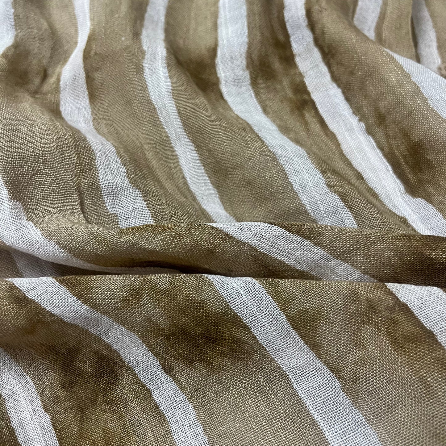 Beige linen saree with block print all over