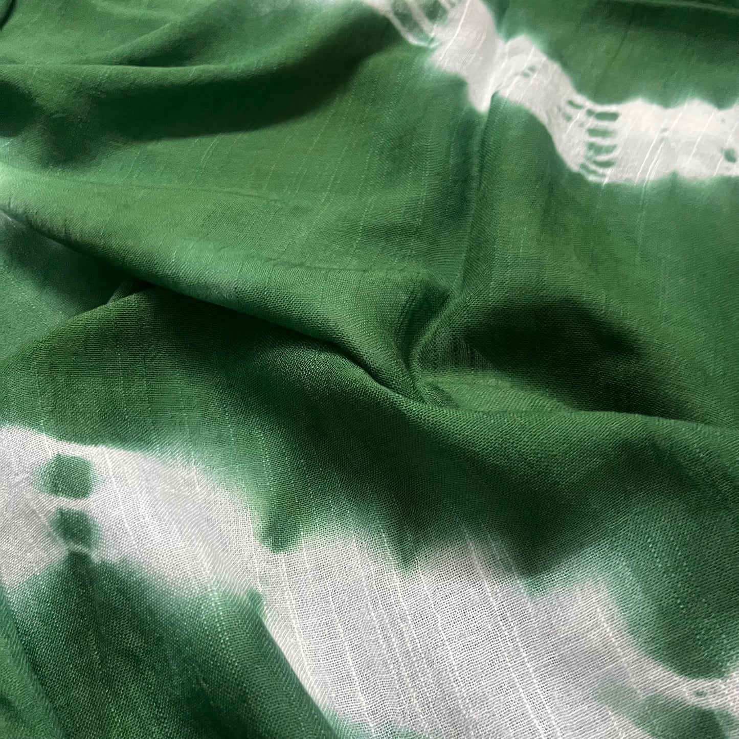 Green and white linen saree with block print all over