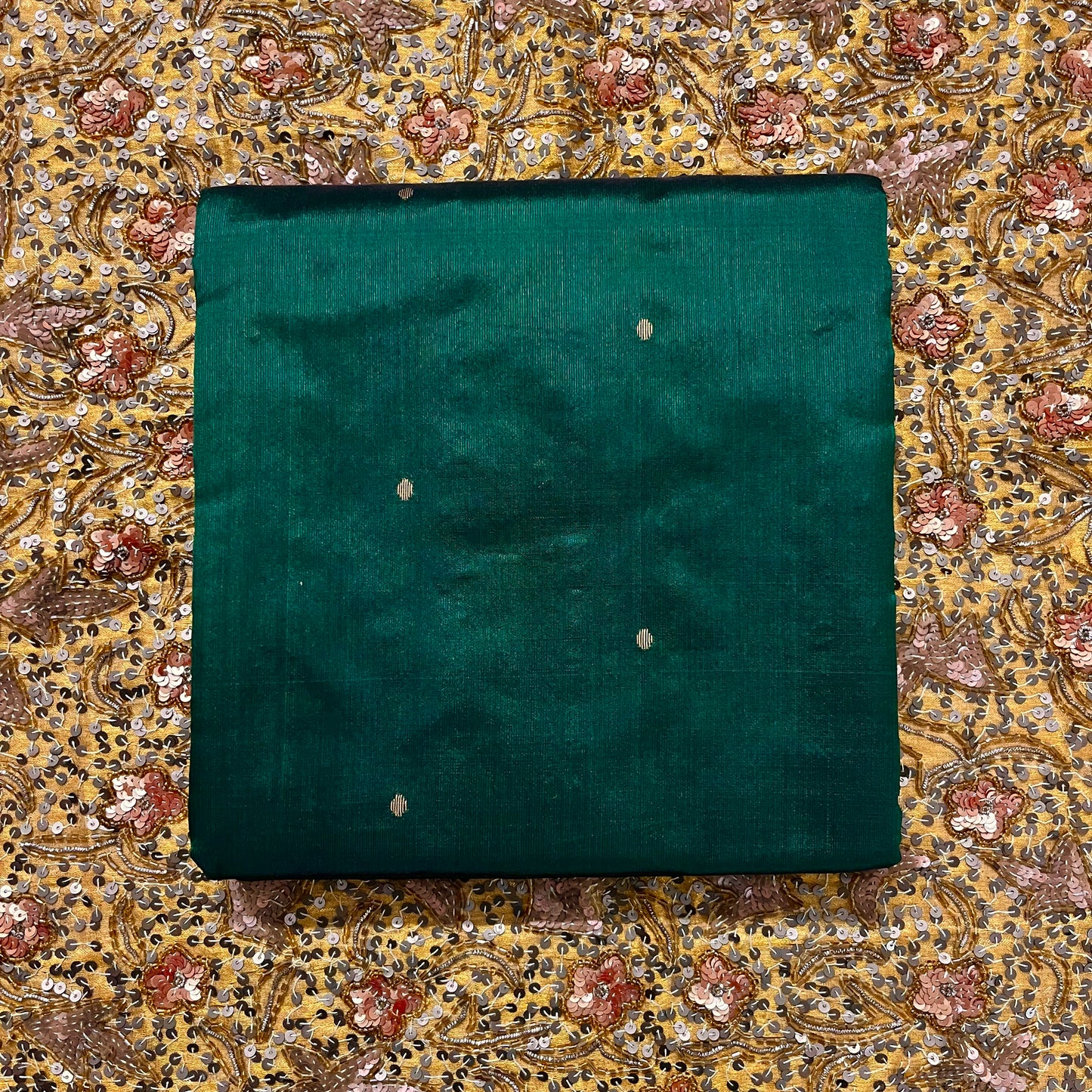 Dark Green Chanderi Silk Saree with Zari Bootis all over