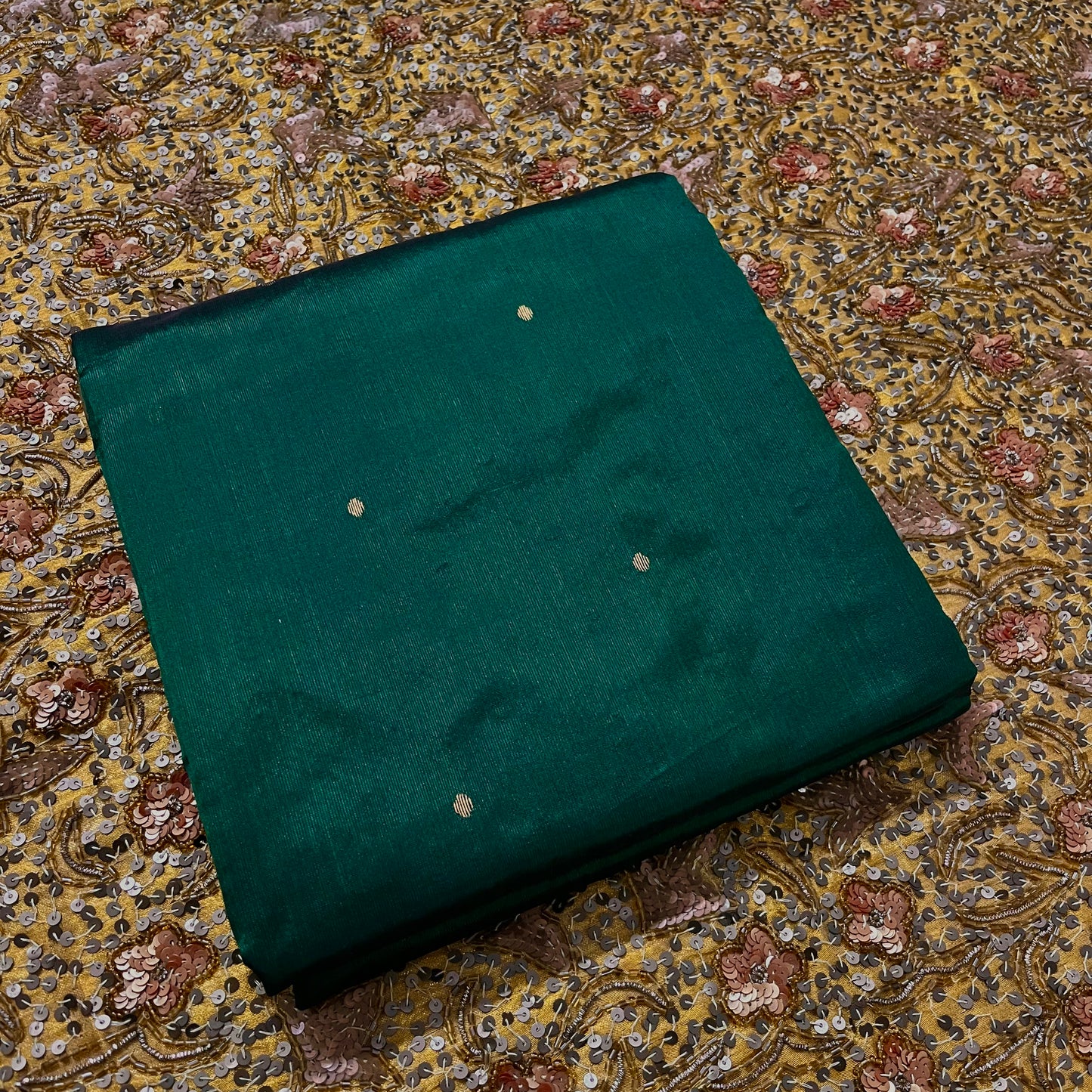 Dark Green Chanderi Silk Saree with Zari Bootis all over