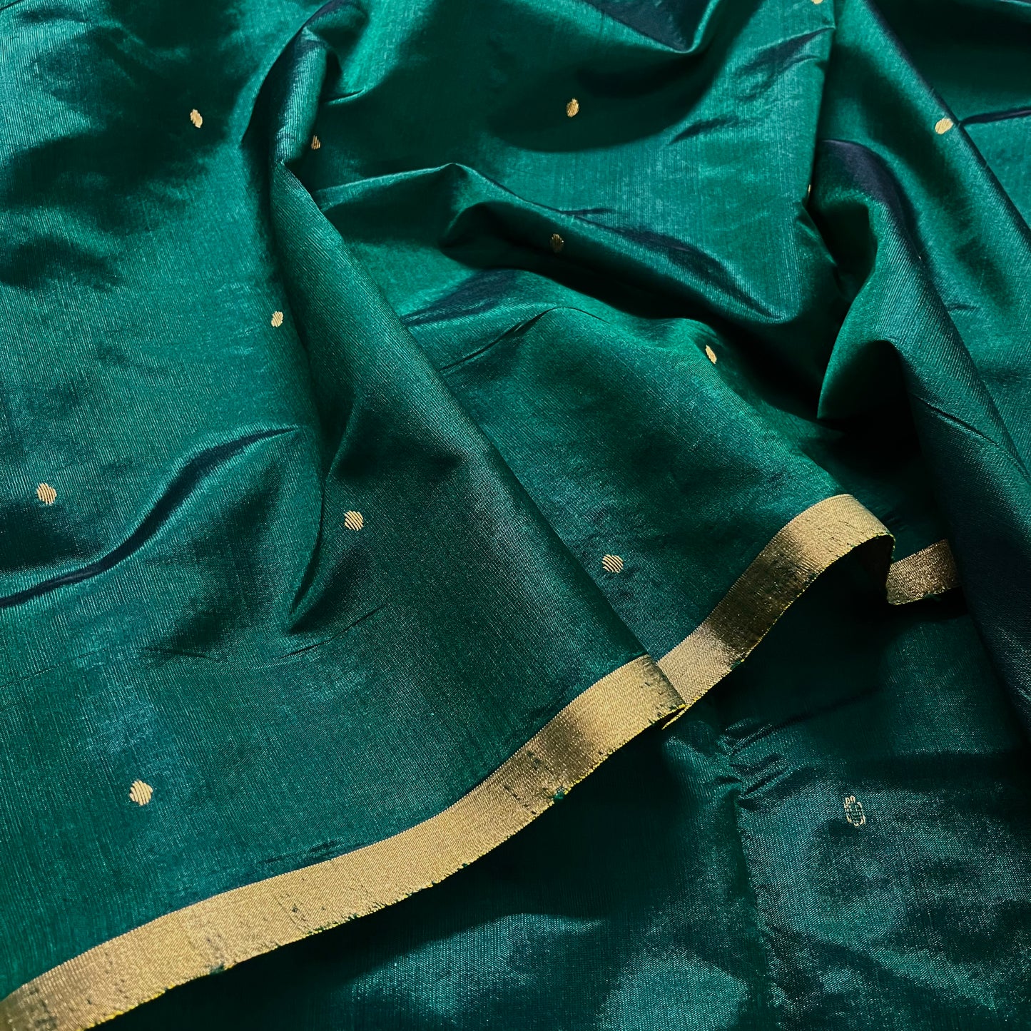 Dark Green Chanderi Silk Saree with Zari Bootis all over