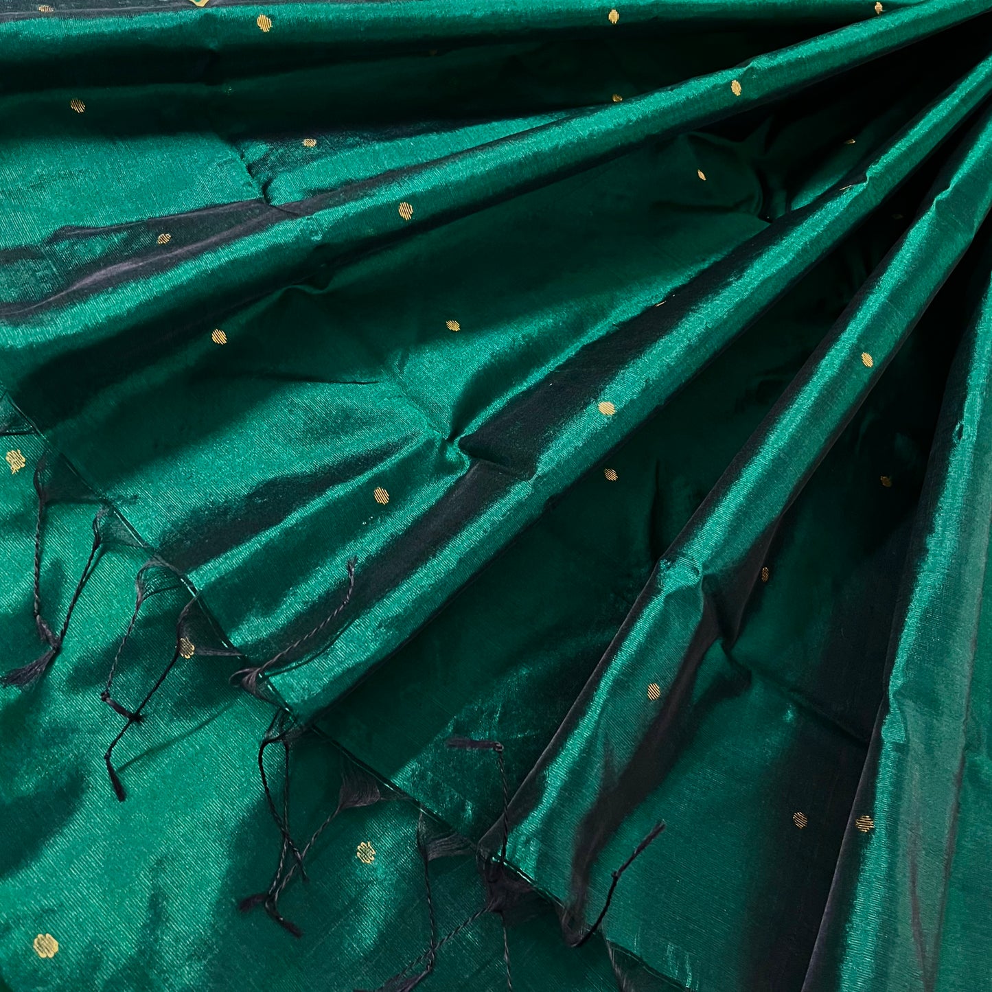 Dark Green Chanderi Silk Saree with Zari Bootis all over