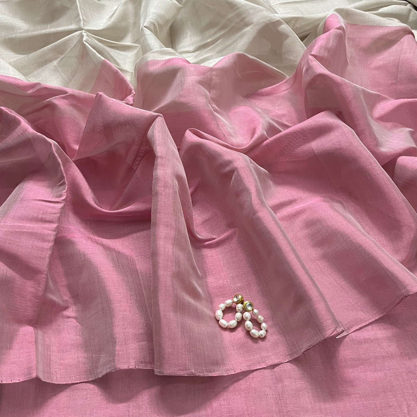 Silver and pink chanderi tissue silk saree