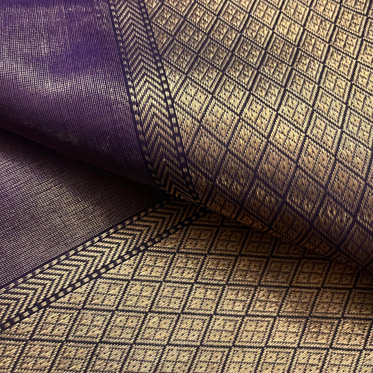 Dark purple maheshwari tissue silk saree with flower motifs all over