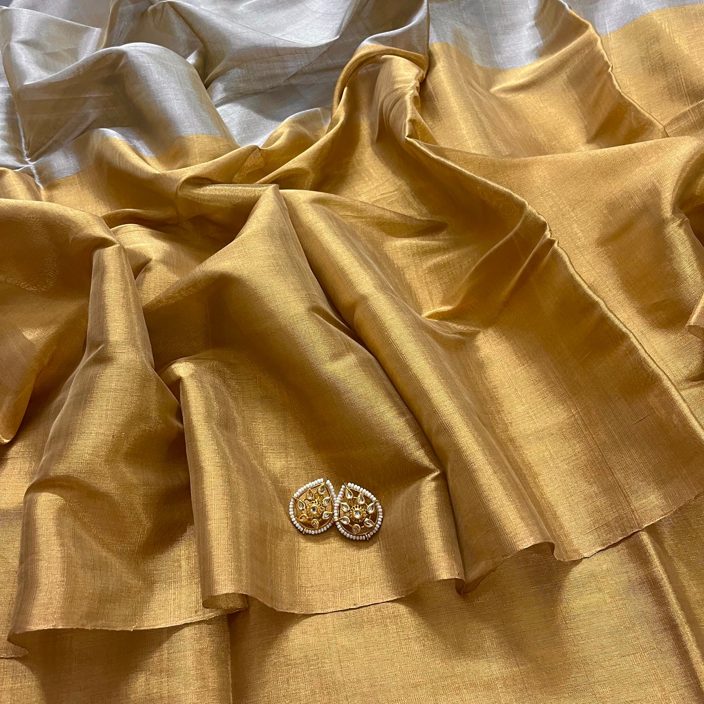 Gold and silver chanderi tissue silk saree