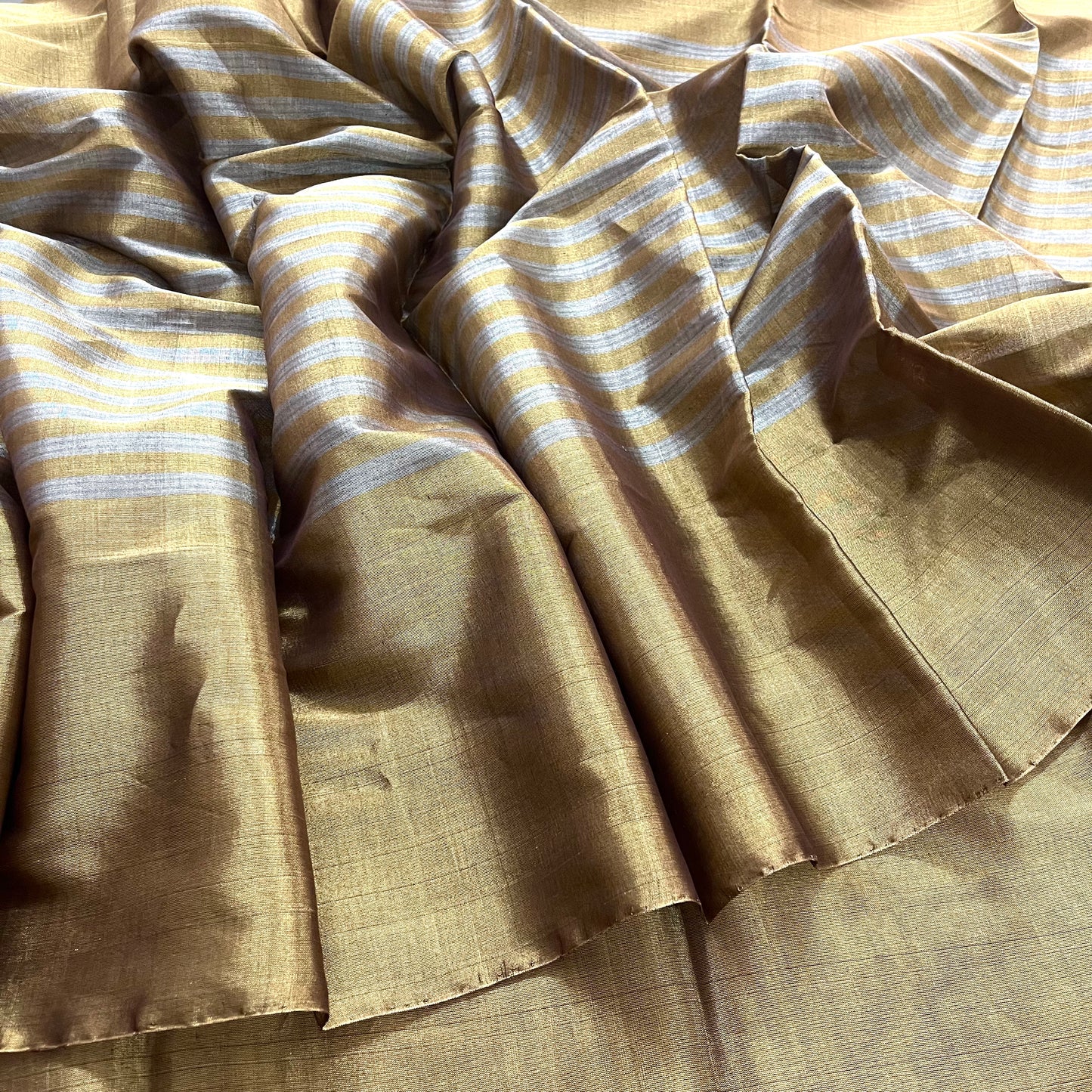 Antique gold and silver striped chanderi tissue silk saree