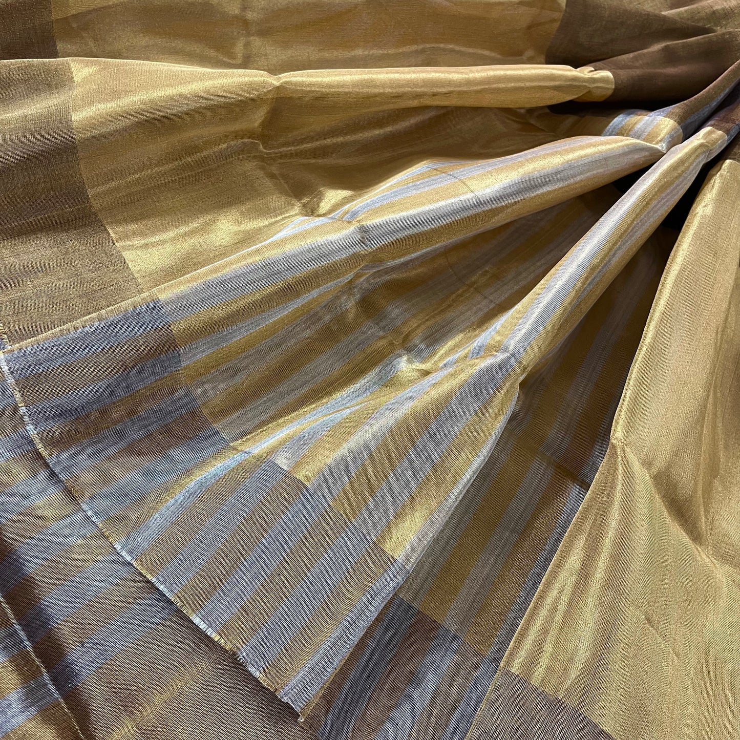 Antique gold and silver striped chanderi tissue silk saree