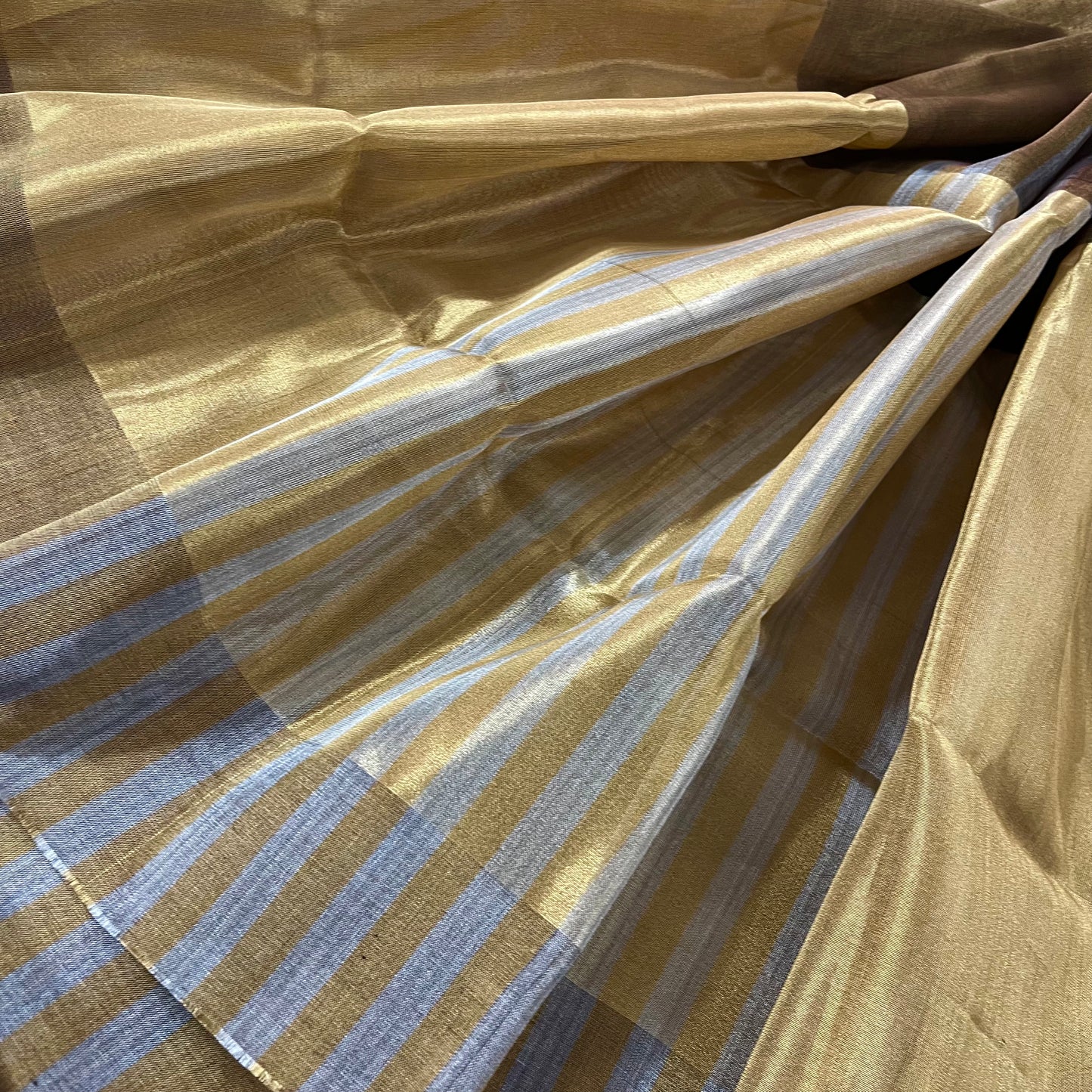 Antique gold and silver striped chanderi tissue silk saree