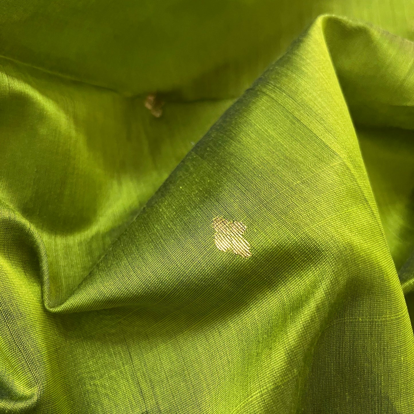 Olive green maheshwari saree with zari bootis all over