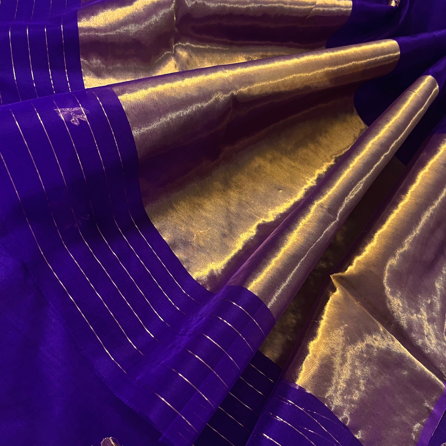 Dark purple chanderi organza silk saree with butterfly motifs all over