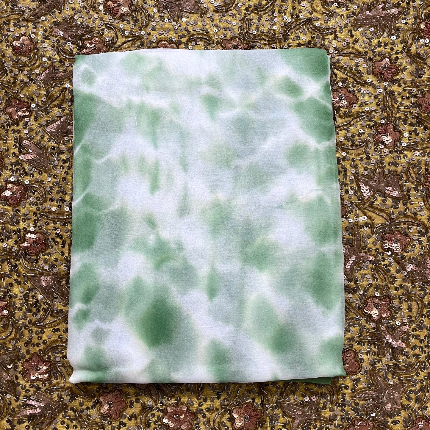 Sage Green & White Shibori Chiffon Saree