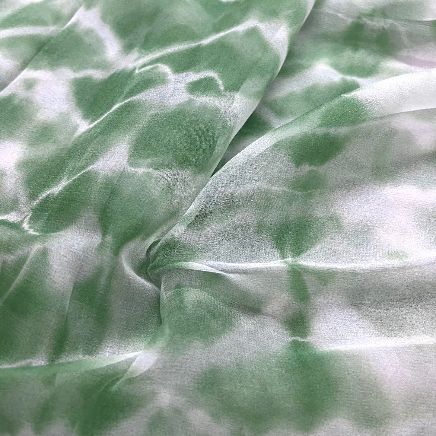 Sage Green & White Shibori Chiffon Saree
