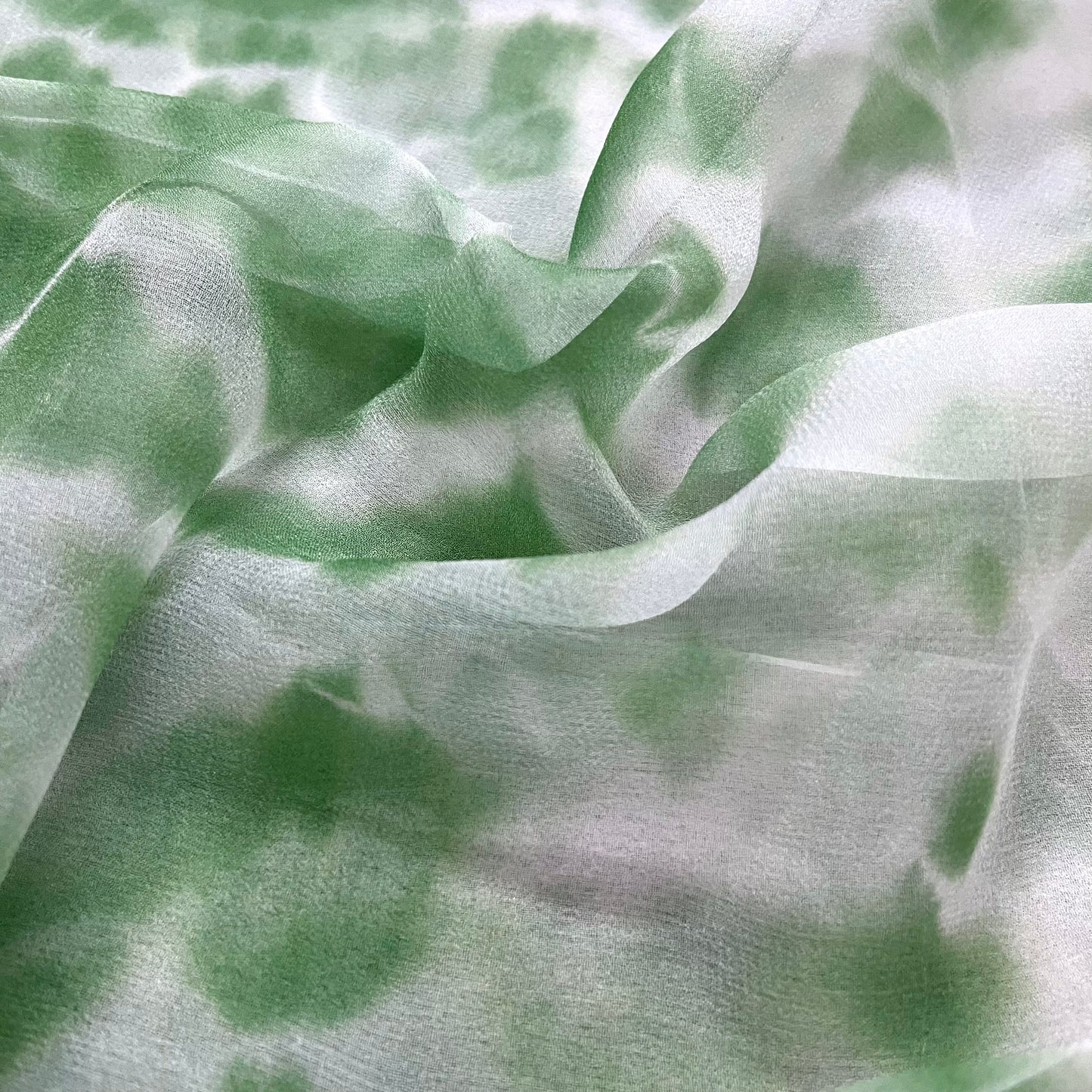 Sage Green & White Shibori Chiffon Saree