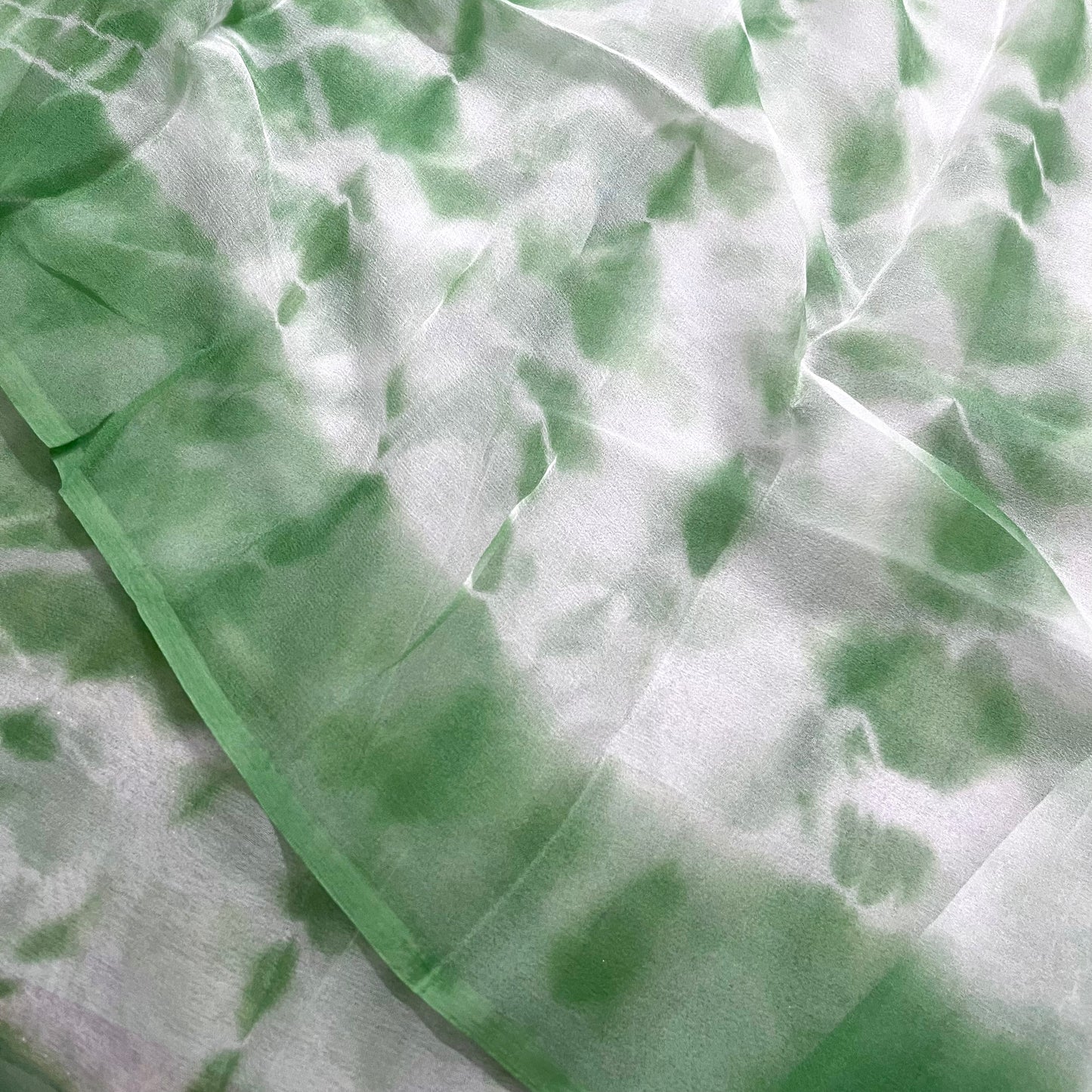 Sage Green & White Shibori Chiffon Saree