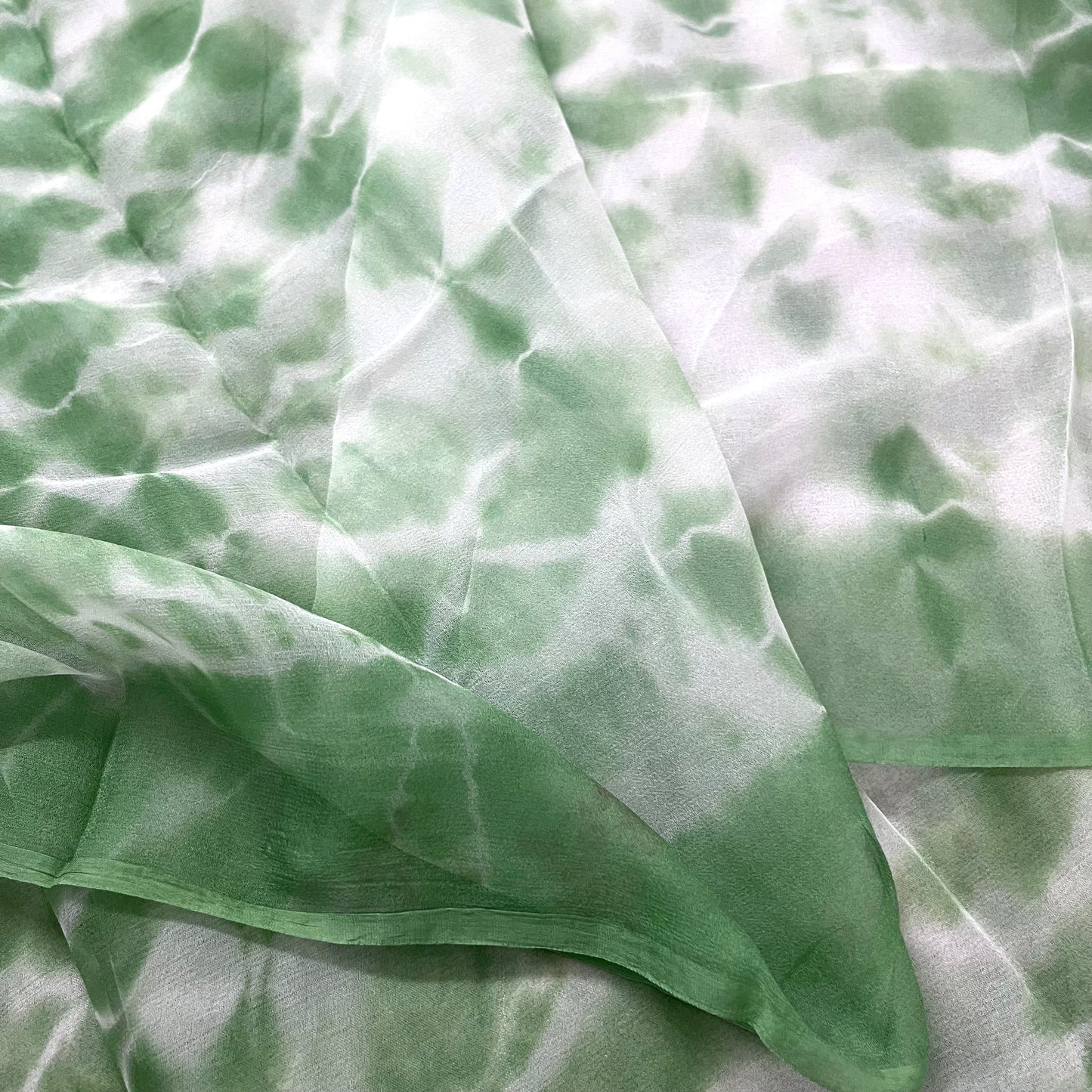 Sage Green & White Shibori Chiffon Saree