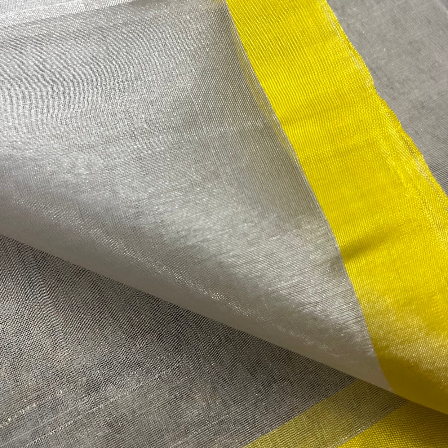 Silver white and lemon chanderi tissue silk saree