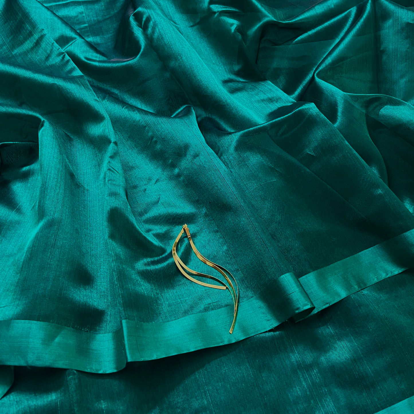 Midnight green chanderi silk saree with silk border