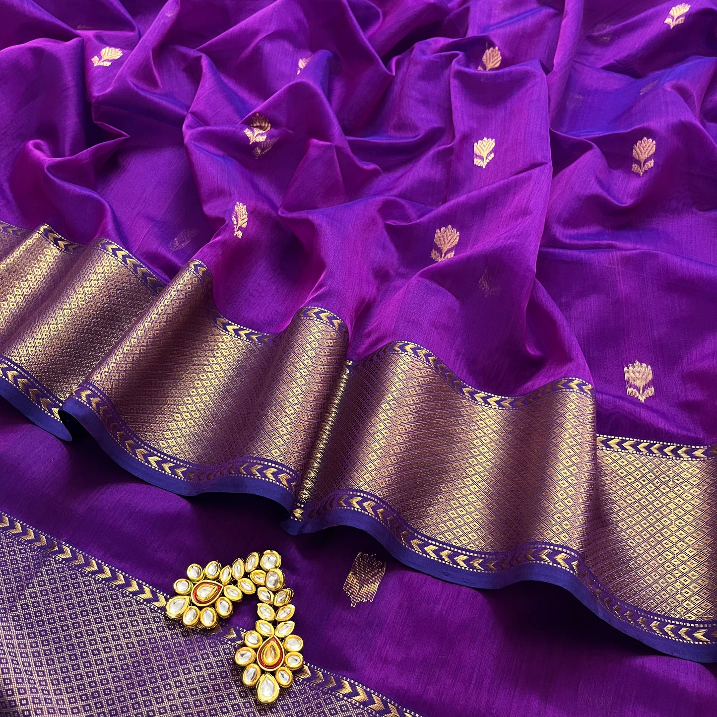Violet dual tone maheshwari saree with flower motifs all over