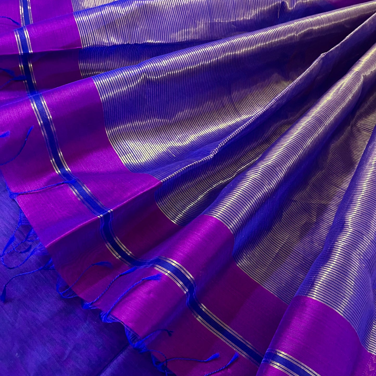 Violet dual tone maheshwari saree with flower motifs all over