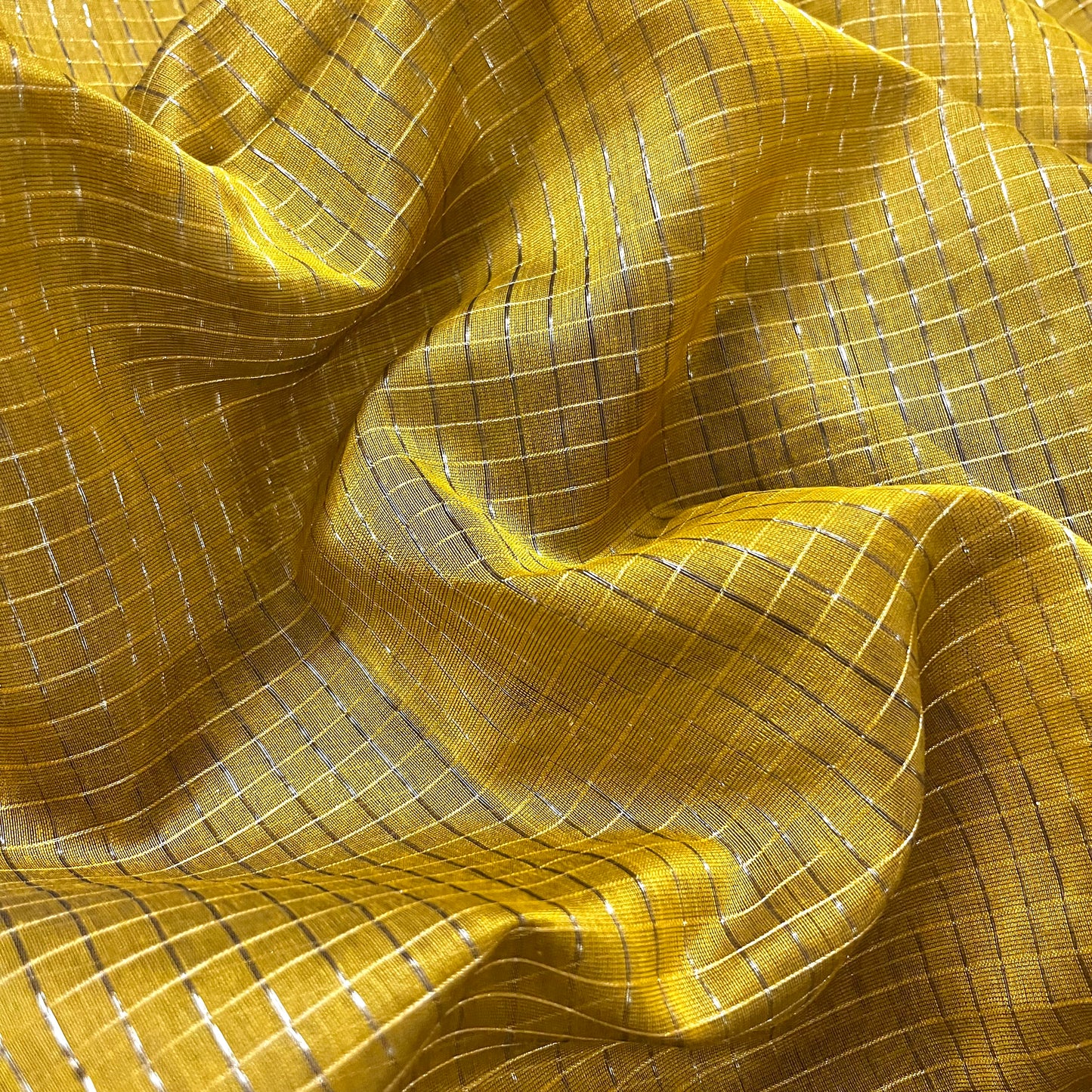 Mustard maheshwari saree with zari checks all over