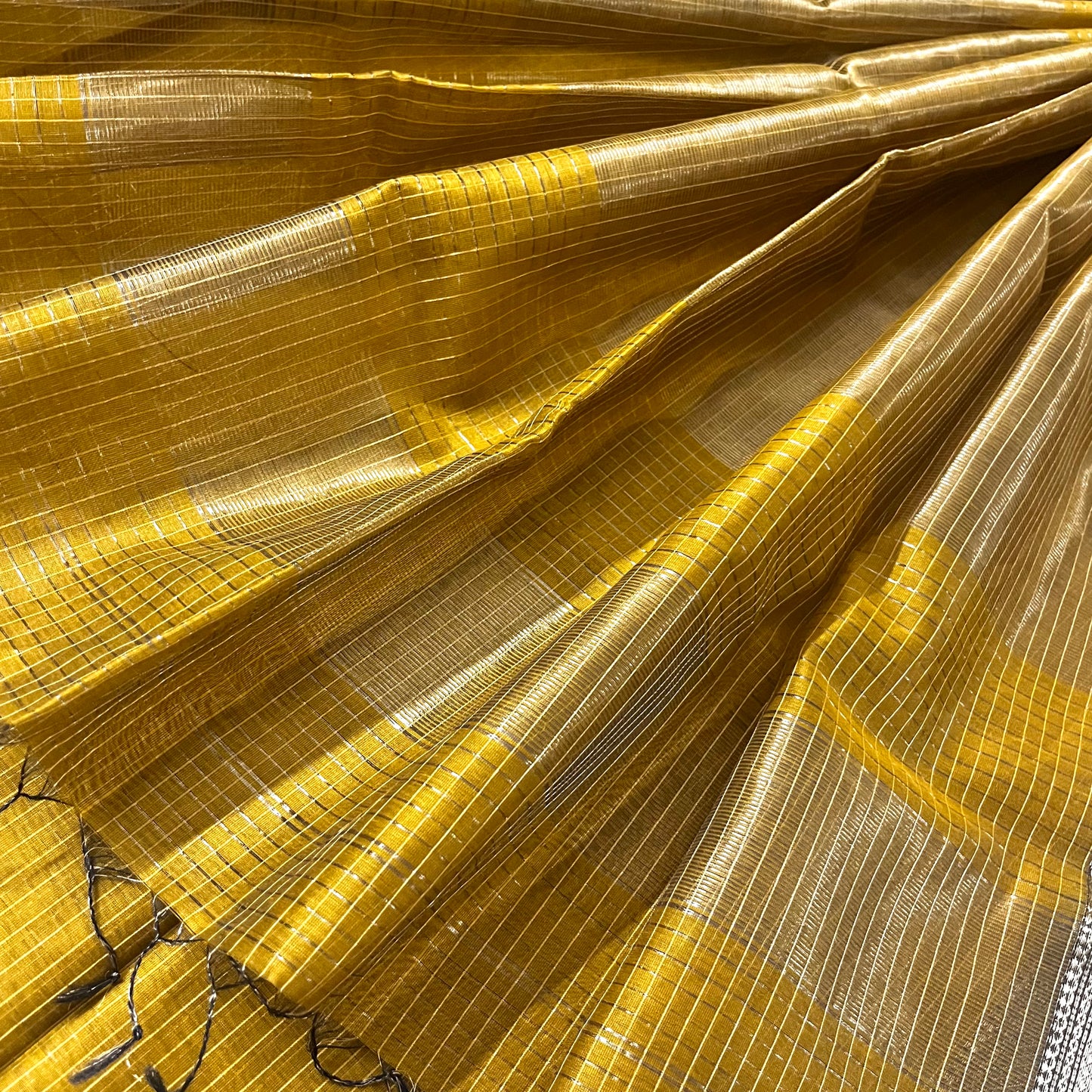 Mustard maheshwari saree with zari checks all over