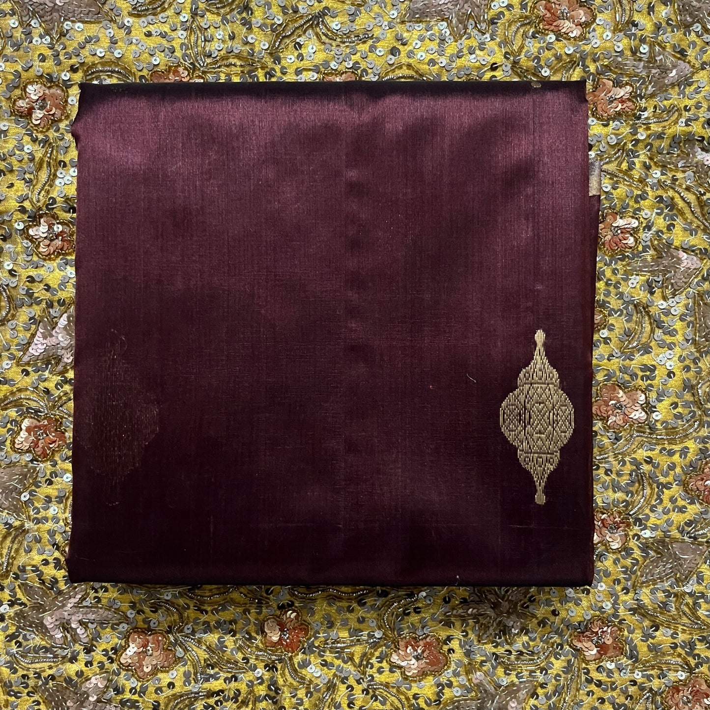 Mahogany chanderi silk saree with jhoomar motifs all over