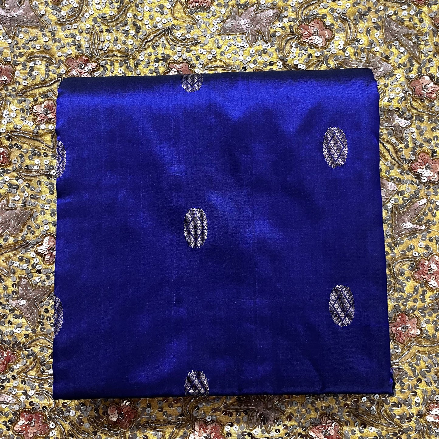 Dark blue maheshwari silk saree with zari bootis all over
