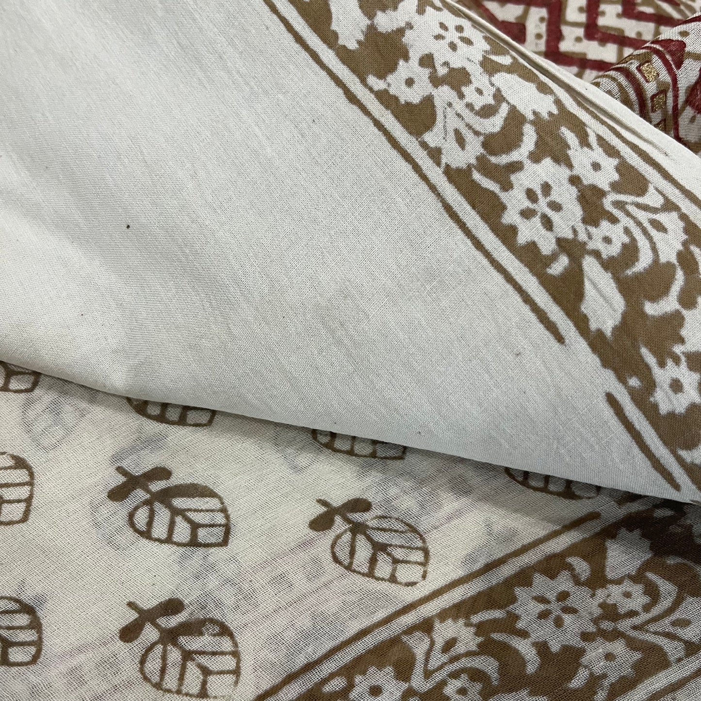 Off White & Olive Bagh Print Cotton Saree