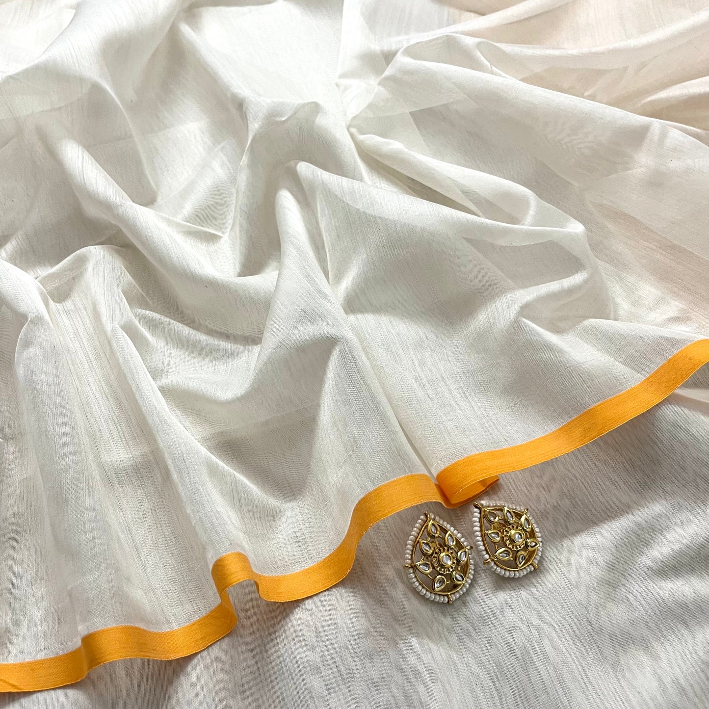 White & Yellow Maheshwari Saree