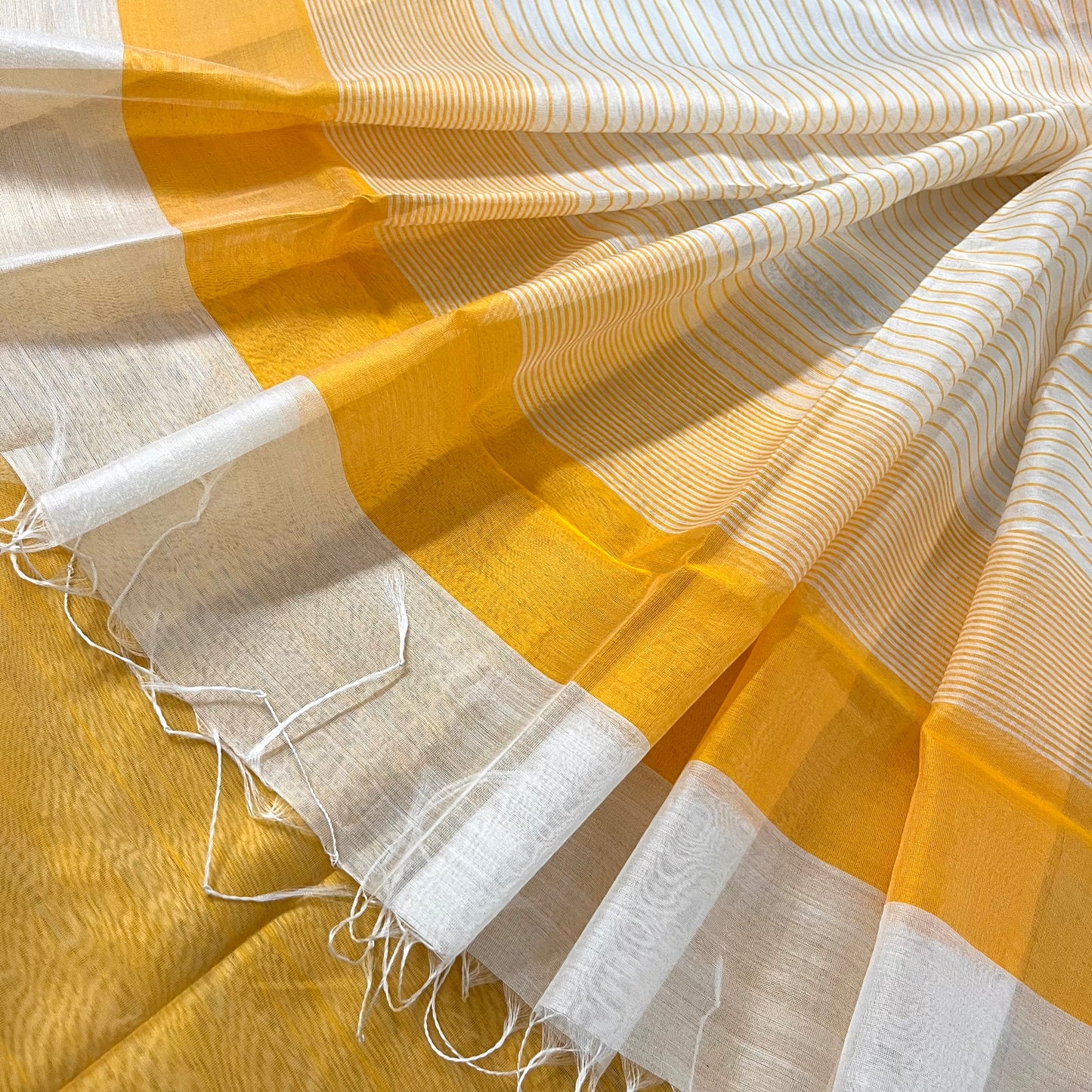 White & Yellow Maheshwari Saree