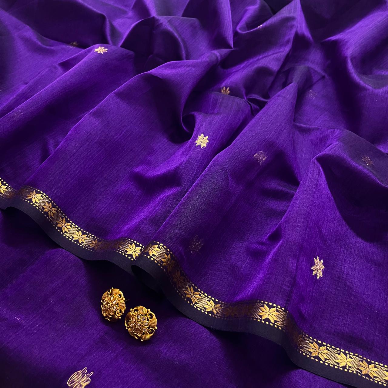 Deep purple maheshwari saree with flower bootis all over