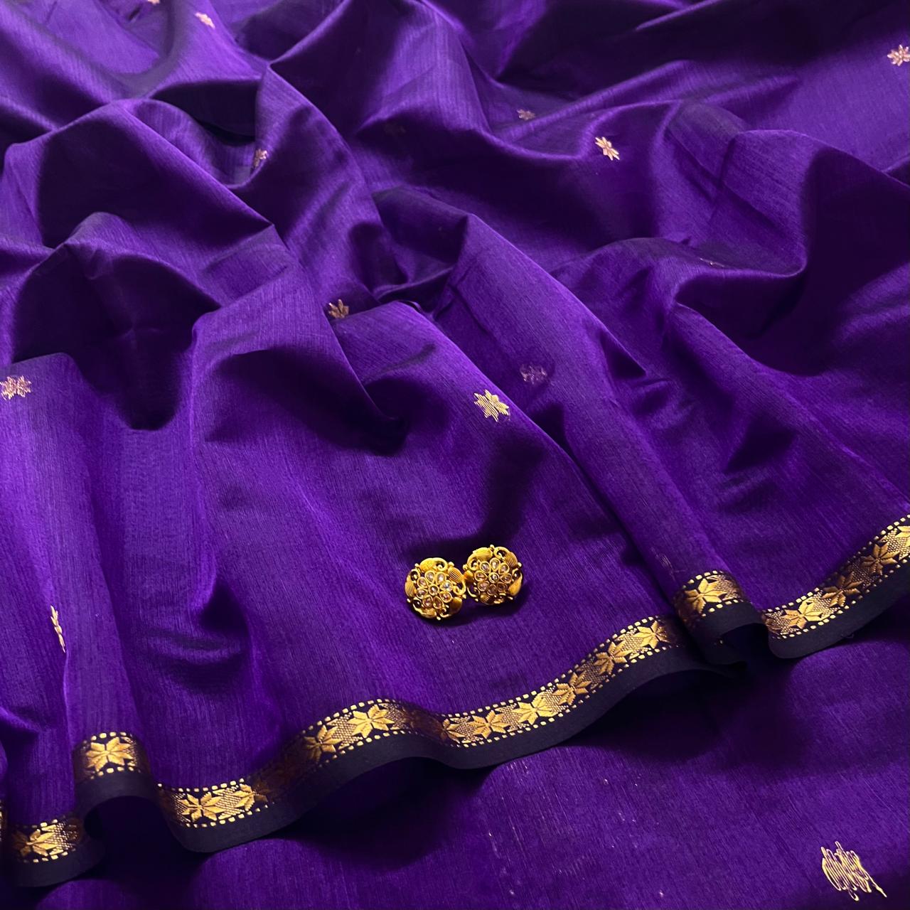 Deep purple maheshwari saree with flower bootis all over