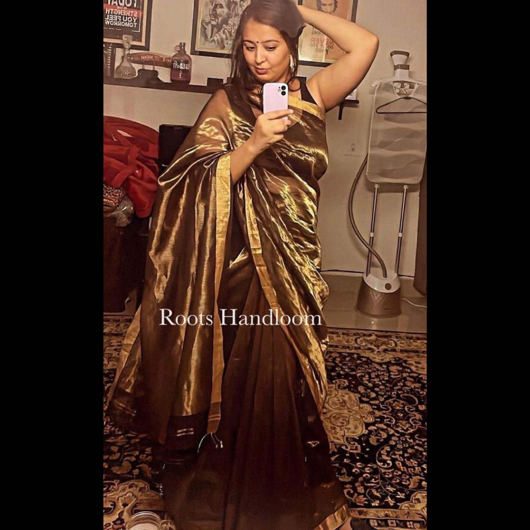 Black Maheshwari Saree with Zari Lines all over