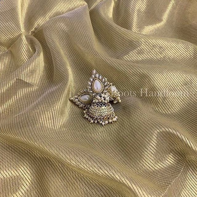 Olive Gold Maheshwari Saree with Zari lines all over