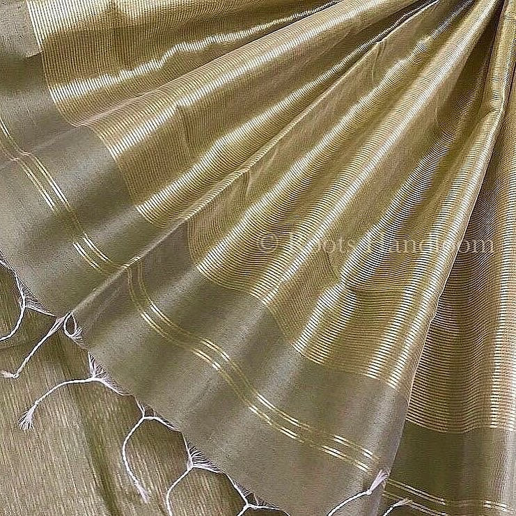 Olive Gold Maheshwari Saree with Zari lines all over