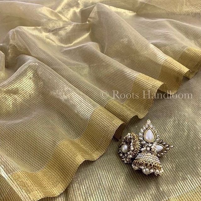 Olive Gold Maheshwari Saree with Zari lines all over