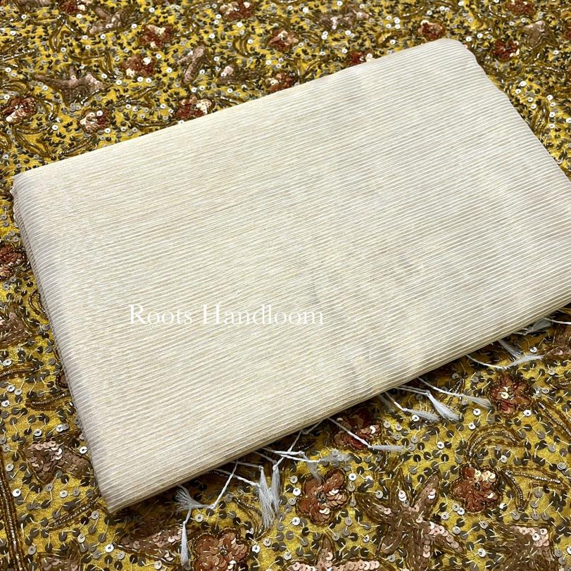 Off-White & Gold Maheshwari Saree with Zari lines all over