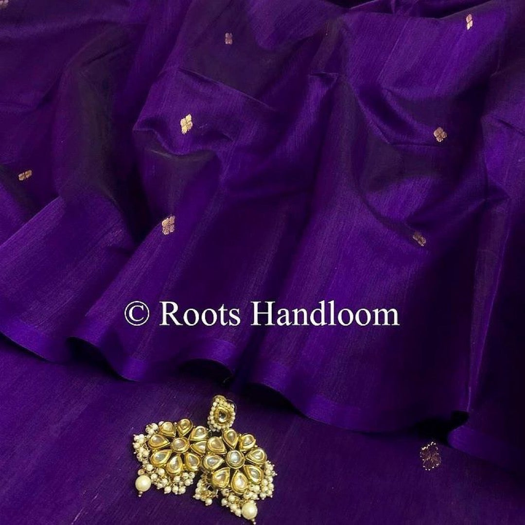 Dark Purple Maheshwari Saree with Zari bootis all over