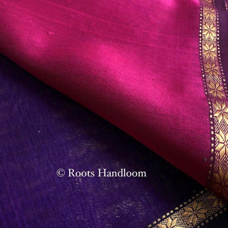Dark Purple & Pink Maheshwari Saree with Flower Bootis all over