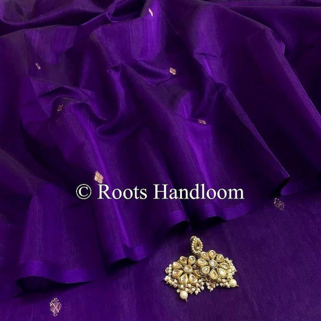 Dark Purple Maheshwari Saree with Zari bootis all over