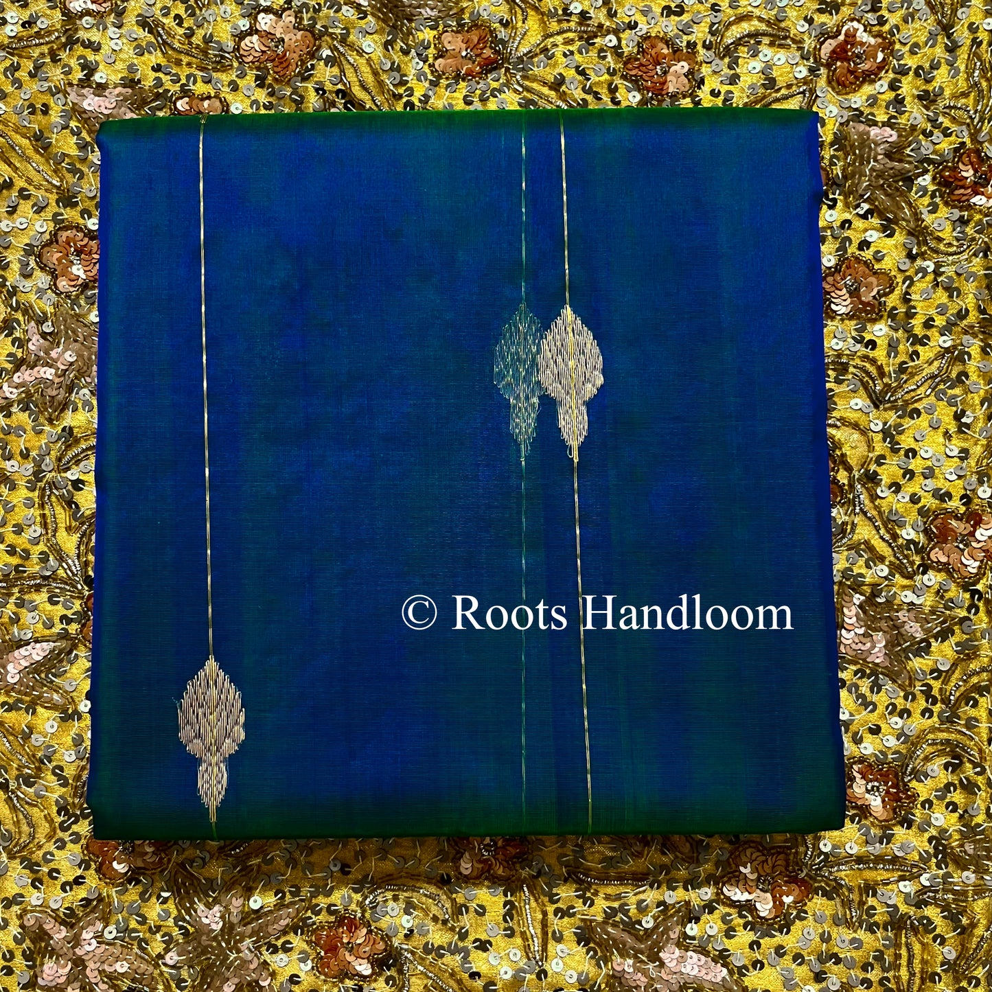 Peacock Blue & Green Dual Tone Chanderi Organza Silk Saree with Jhumka Motifs all over